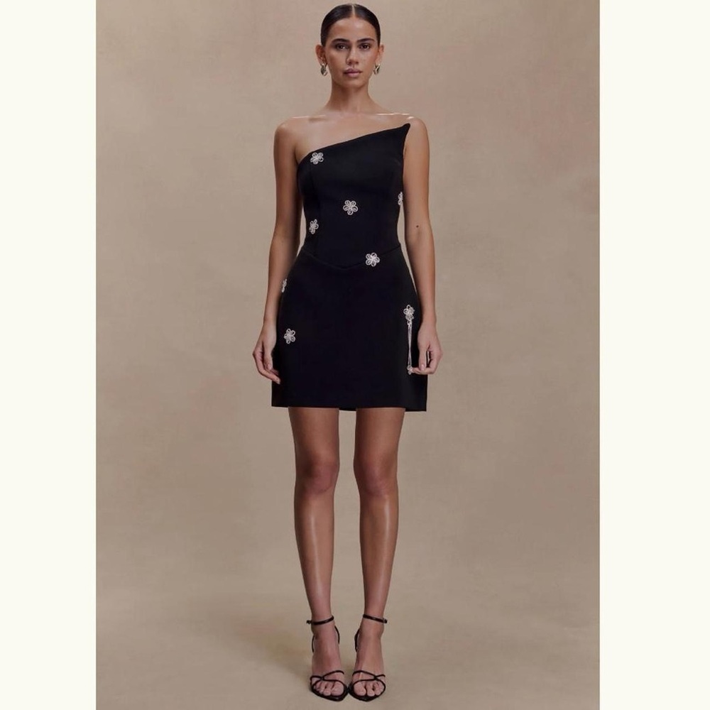 Meshki Black Floral Embellished Mini Dress